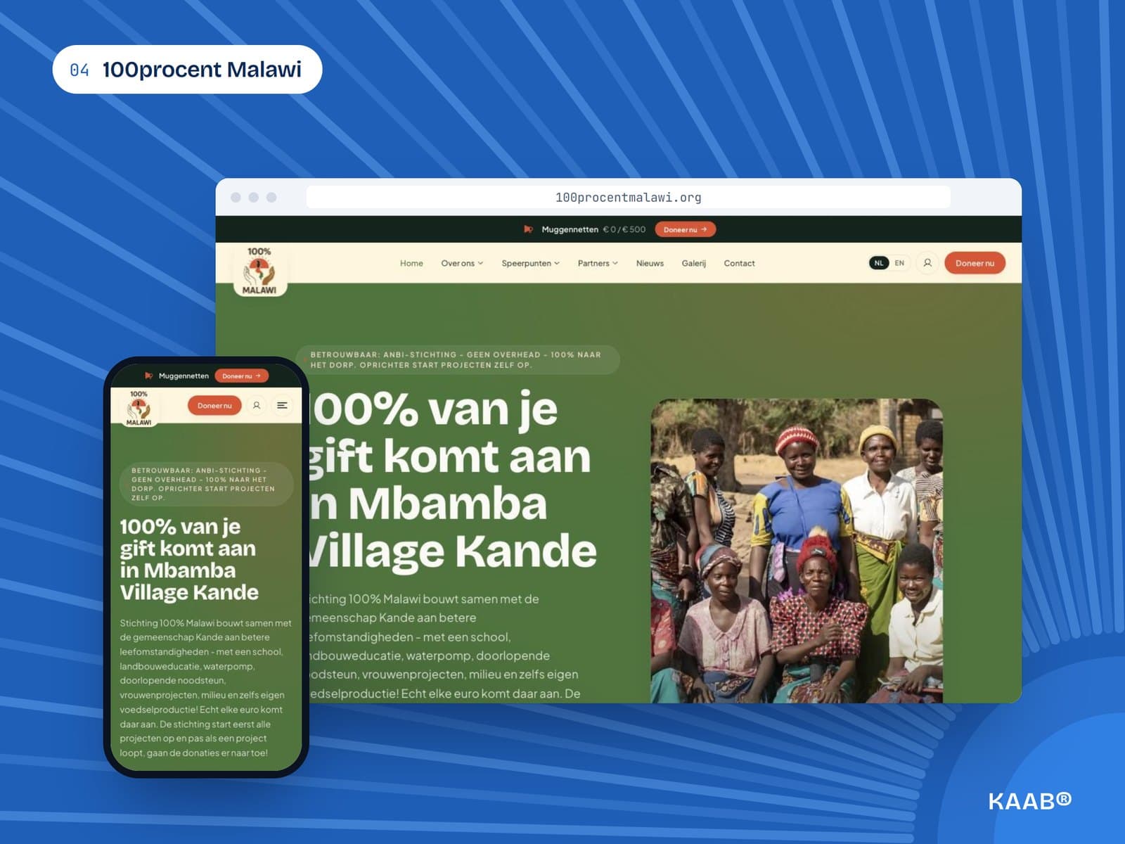 100procent Malawi — schermafbeelding van de site