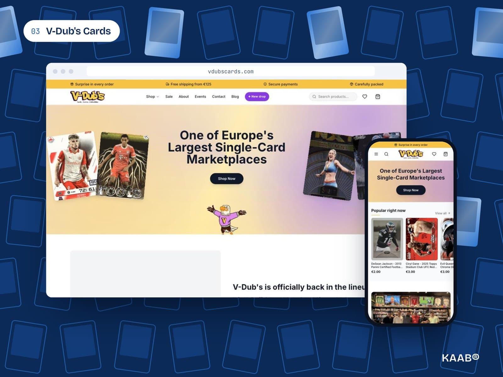 De homepage van V-Dub's Cards