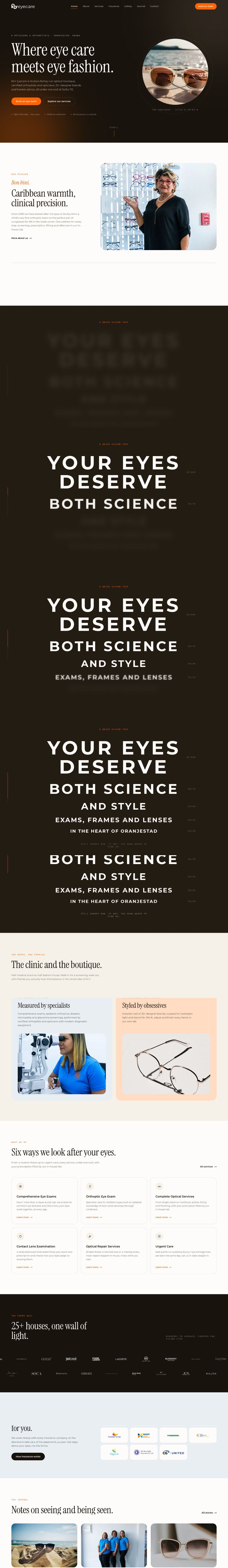 KLY Eyecare — schermafbeelding van de site